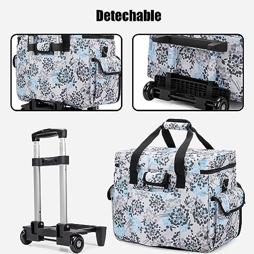 Teamoy Sewing Machine Trolley Bag, Detachable Trolley Case on Wheels with Bottom Wood Pad, Compatible with Singer, Brother and Most Standard Machines and Accessories