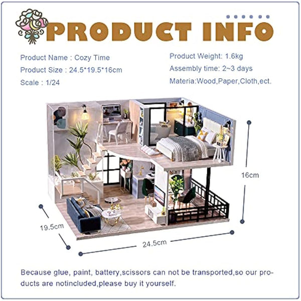 CUTEBEE Dollhouse Miniature with Furniture, DIY Wooden DollHouse Kit Plus Dust Proof and Music Movement, 1:24 Scale Creative Room Idea-L32