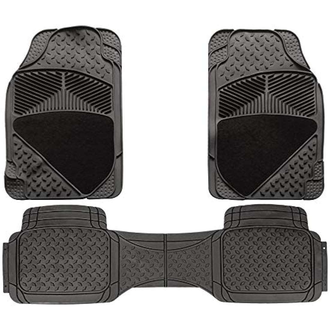 UKB4C 3 Piece Universal Fit Waterproof Heavy Duty Black Rubber Front & Full Length Rear Car Non-Slip Floor Mats SUV 4x4
