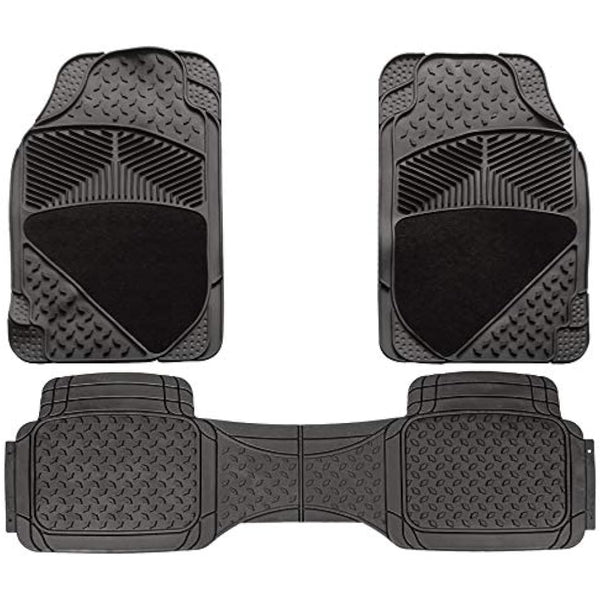 UKB4C 3 Piece Universal Fit Waterproof Heavy Duty Black Rubber Front & Full Length Rear Car Non-Slip Floor Mats SUV 4x4