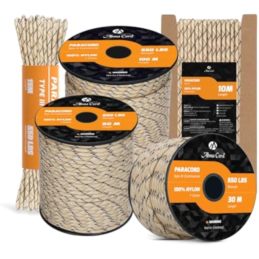 Abma Cord Paracord 550 4mm 10m 100% Nylon Rope Type III 7 Strands Parachute Cord for DIY, Camping, Survival, Outdoor - Max. 250kg - Desert Camo
