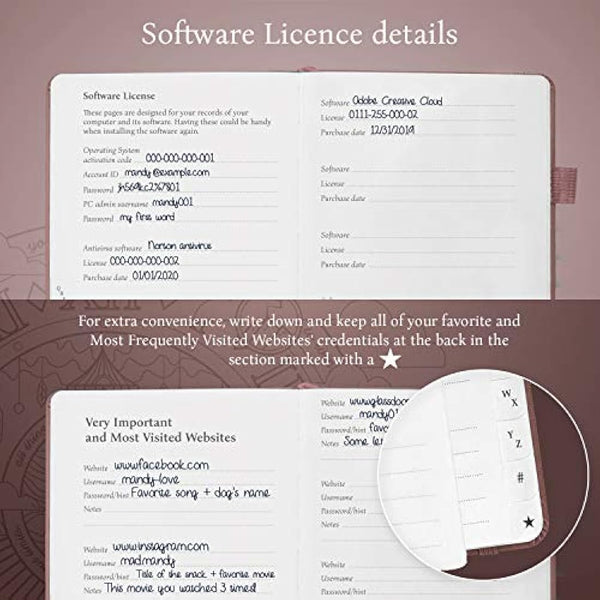 Legend Planner Password Book with Alphabetical tabs. Internet Address Keeper Logbook. Journal for Website Logins, Medium 13x19.5cm (Rose Gold)