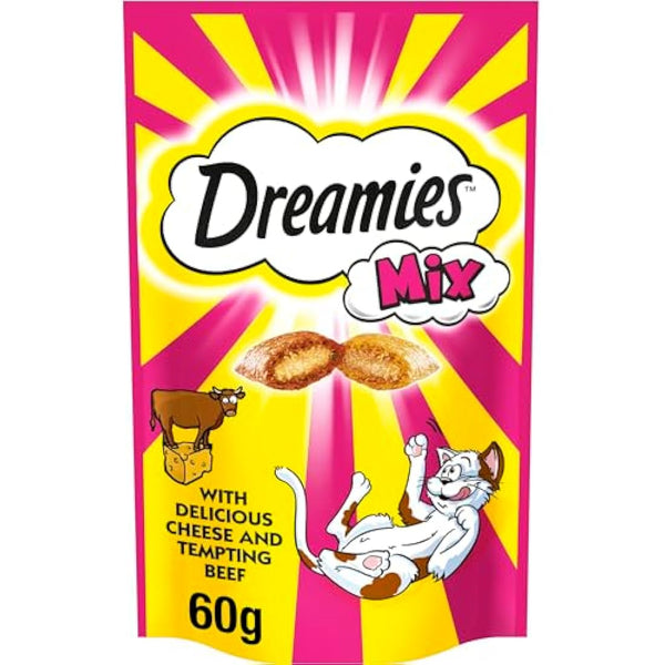Dreamies Cat Treats, Tasty Snacks with Delicious Cheese and Tempting Beef, 8 Pouches of 60 g