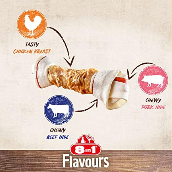 8in1 Triple Flavour Bone L - chewy dog bone with chicken fillet, pork hide and beef hide, 1 pc.