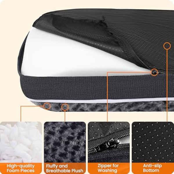 HMTOPE Orthopaedic Dog Bed, Double Deck Design, Washable Dog Cushion, Removable Dog Basket, 105 cm for Medium Dogs, Dark Grey