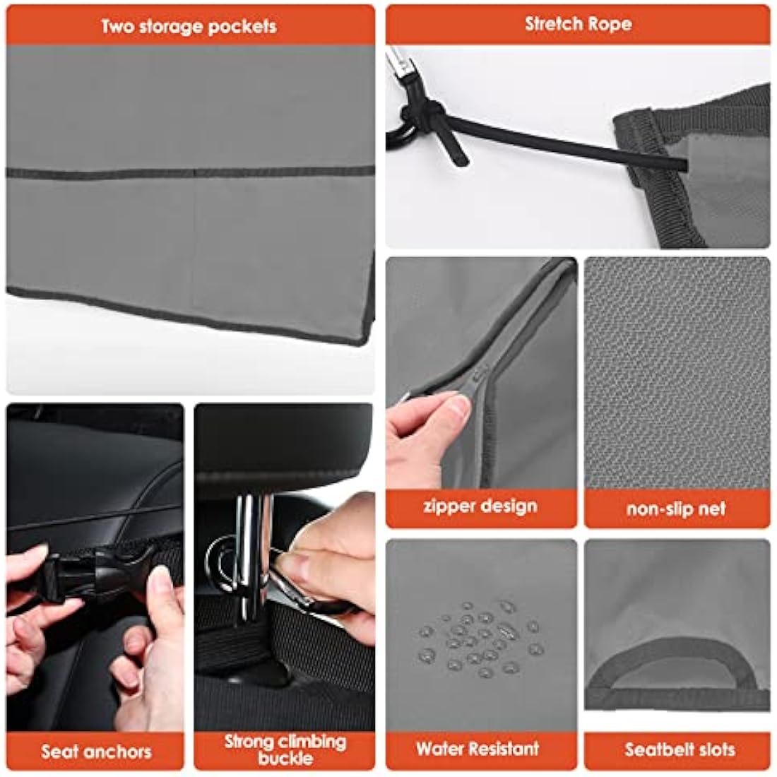 njnj Dog Car Seat Cover for Back Seat - Waterproof Dog Half Hammock for Cars, Scratchproof Pet Backseat Protector, Durable, Non-Slip Booster Seat for Small, Medium and Large Dogs, darkgray