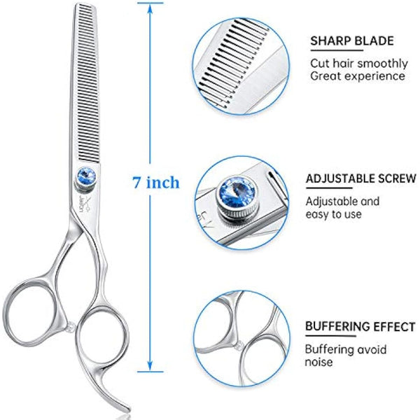 JASON 7" 50 Teeth Thinning Dog Grooming Scissor Ergonomic Pet Grooming Thinning Shears Blender Dog Cat Trimming Texturizing Kit 30% Thinning Rate