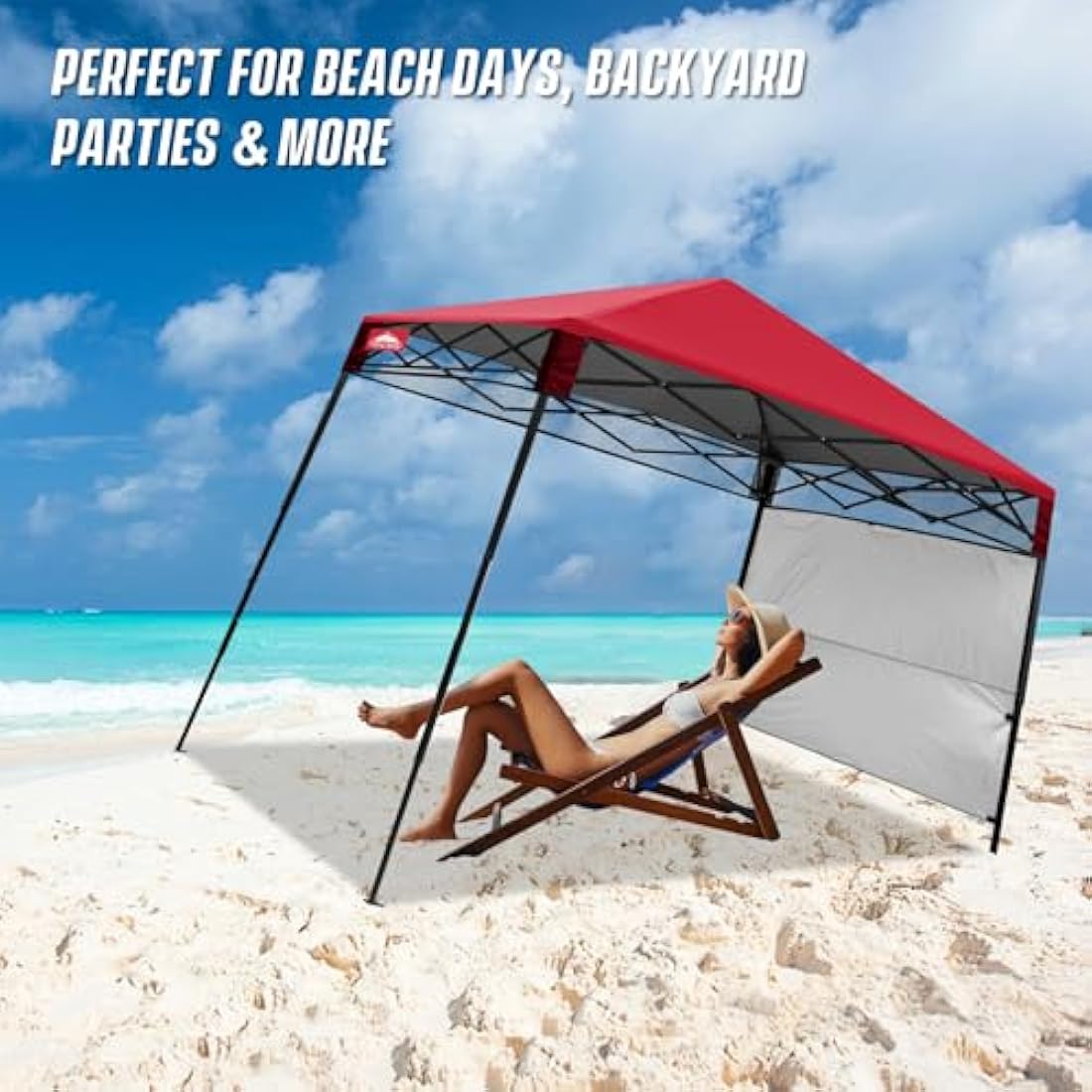 EAGLE PEAK Day Tripper 2.5m x 2.5m Slant Leg Lightweight Compact Portable Canopy w/Backpack Easy One Person Set-up Folding Shelter and 36 Square Feet of Shade (Red)