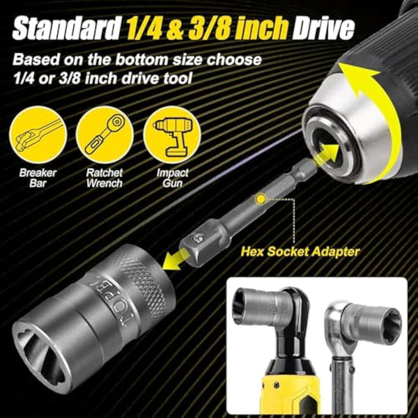 20Pcs Extended Version Bolt Extractor Set, Impact Bolt & Nut Remover Set, Stripped Lug Nut Remover, Extraction Socket Set for Removing Damaged, Frozen, Rusted, Rounded-Off Bolts, Nuts & Screws