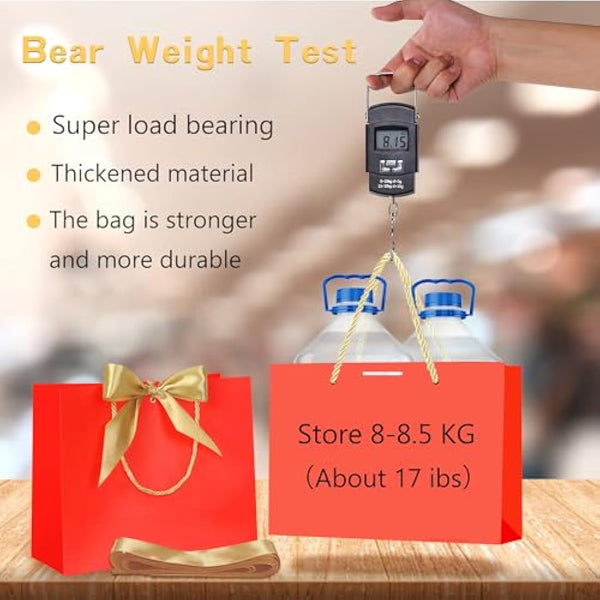 10pcs Gift Bag With Gold Ribbin Luxury Paper Party bag With Handles For Wedding Birthday Baby Shower Halloween Christams((32 * 25 * 10cm) (Red)