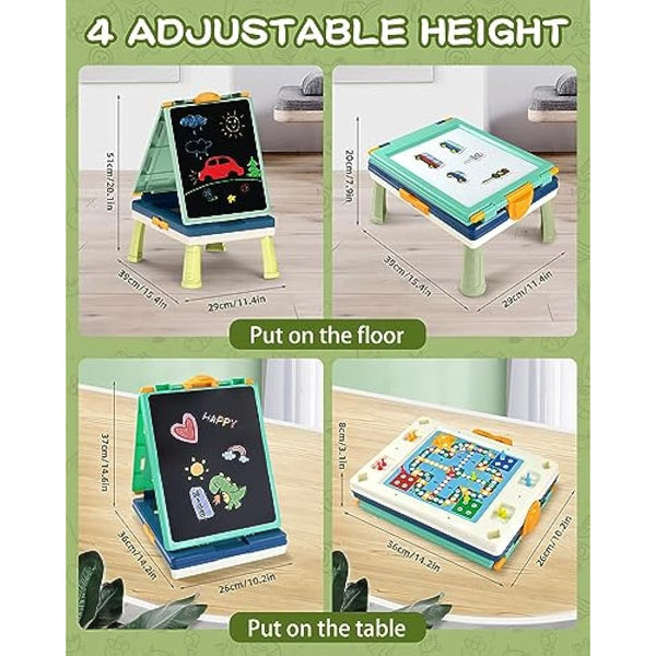 Elovien Easel Kids,Tabletop Easel for Toddler, Foldable 4 in 1 Double Sided Kids Art Easel with Chalkboard & Magnetic Whiteboard,Portable Desktop Drawing Board - Gift for Boys and Girls (Green)