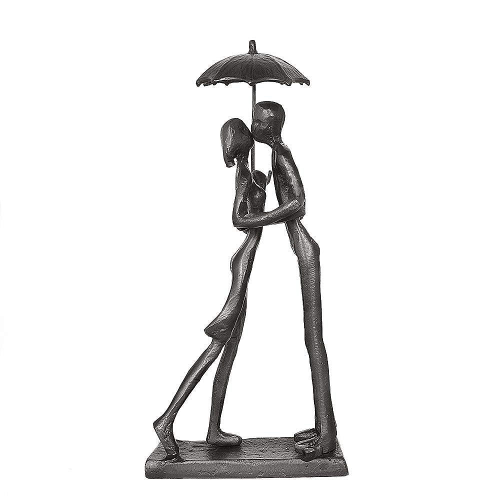 Aoneky Affectionate Couple Art Iron Sculpture, Passionate Love Statue Romantic Metal Ornament Figurine Home & Office Decoration (Hold Umbrella Kiss)