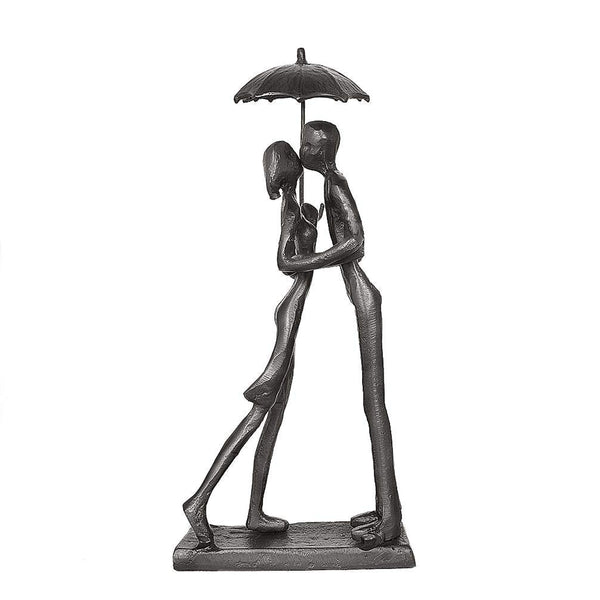 Aoneky Affectionate Couple Art Iron Sculpture, Passionate Love Statue Romantic Metal Ornament Figurine Home & Office Decoration (Hold Umbrella Kiss)