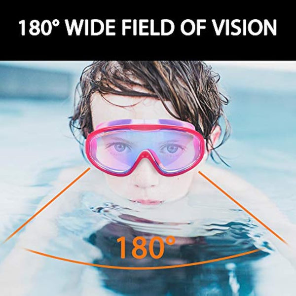 Yizerel 2 Pack Kids Swim Goggles, Swimming Glasses with Electroplating for Children and Early Teens from 3 to 15 Years Old, Wide Vision, Anti-Fog, Waterproof, UV Protection (Set of 2)