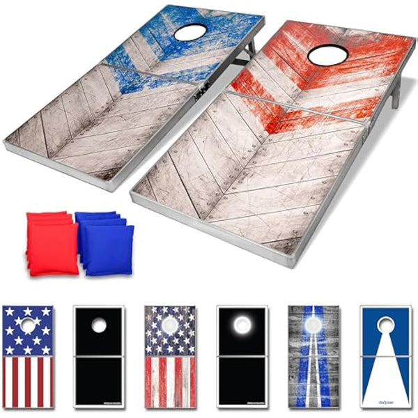 GoSports Rustic Red & Blue Design Cornhole Game Set, Regulation Size