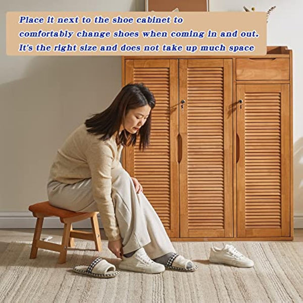 Aibiju Wooden Footstool, Foot Stool Ottoman Pouffe Padded Chair Stool with Removable Cover 4 Beech Legs Suitable for Bedroom, Living Room and Kitchen,(Natural leg + Orange cushion),YDEU-1356