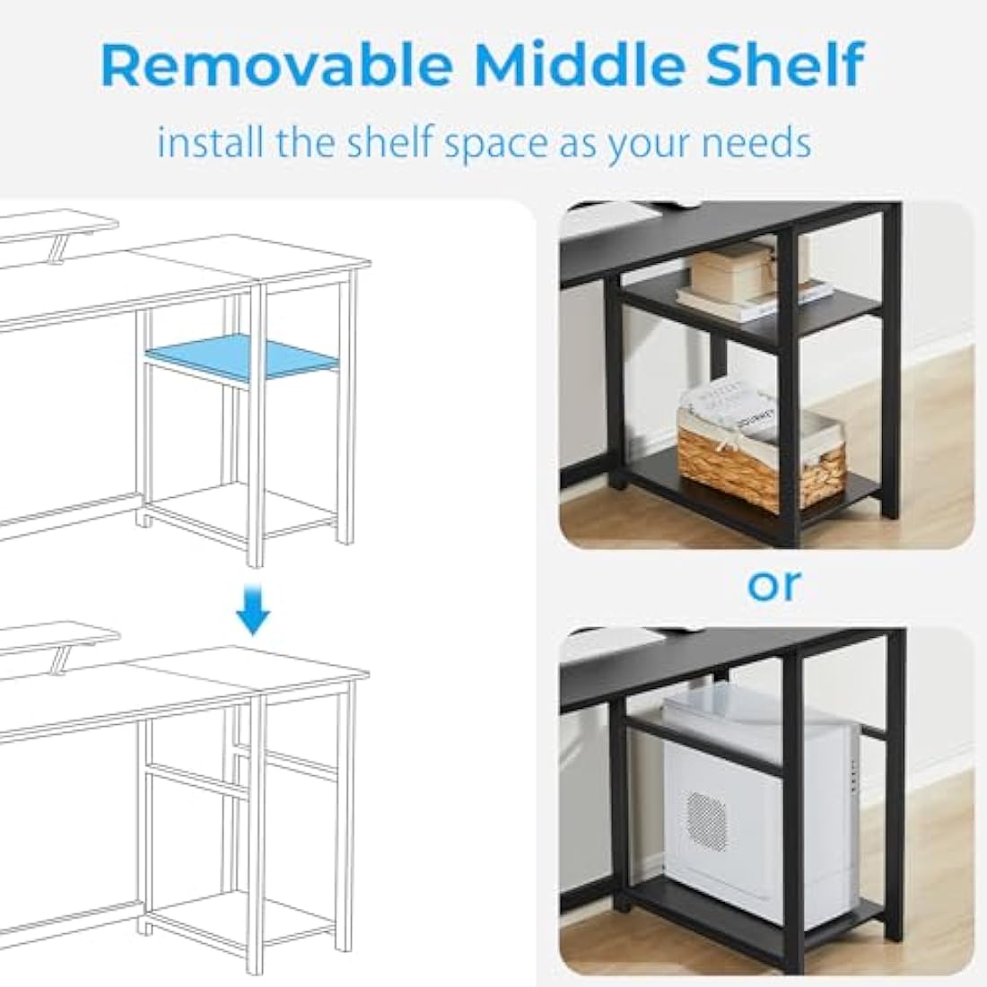 GreenForest Computer Desk with Monitor Stand,100cm Home Office Desk with Reversible Storage Shelves,Study Desk for Small Spaces,Black