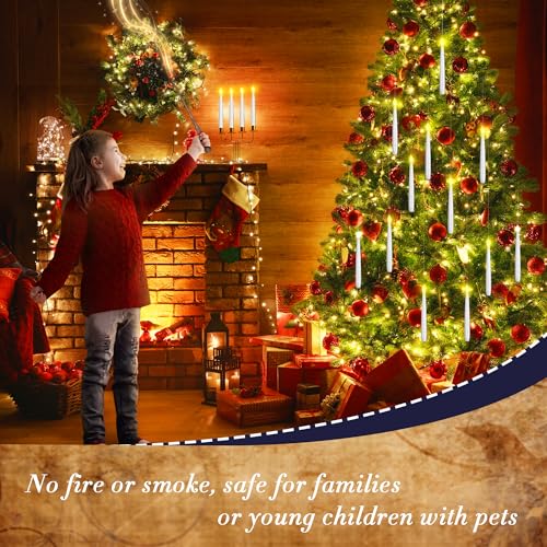 Flameless Floating Candles with Wand Remote,20 PCs Magic Hanging Candles,Flickering Warm Light Flameless Floating LED Candle for Home Christmas
