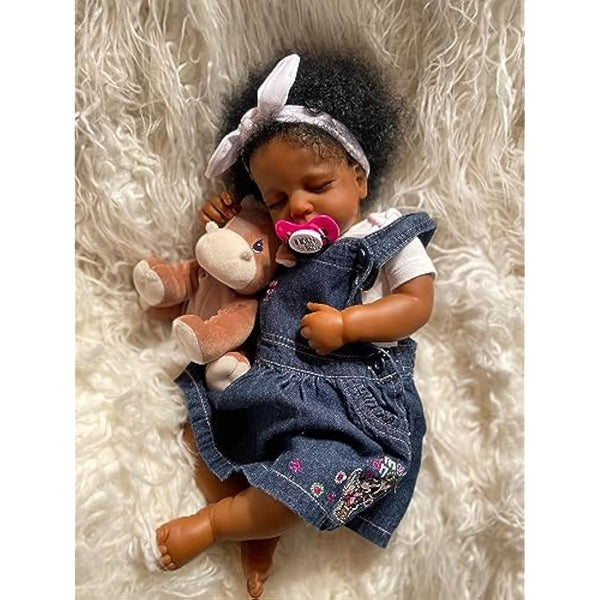 iCradle Lifelike Reborn Baby Dolls Black Girl 20Inch 50cm Realistic Sleeipng Newborn Baby Dolls African American Rooted Hair Real Life Baby Dolls Cloth Body Doll Toy for Kids Age 3+