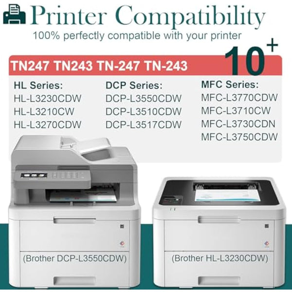 HenceBuy TN-243CMYK Toner Cartridge Multipack Compatible for Brother TN243CMYK TN247 TN243 for DCP-L3550CDW HL-L3210CW HL-L3230CDW MFC-L3710CW MFC-L3750CDW Cyan Magenta Yellow Black (5-Pack)