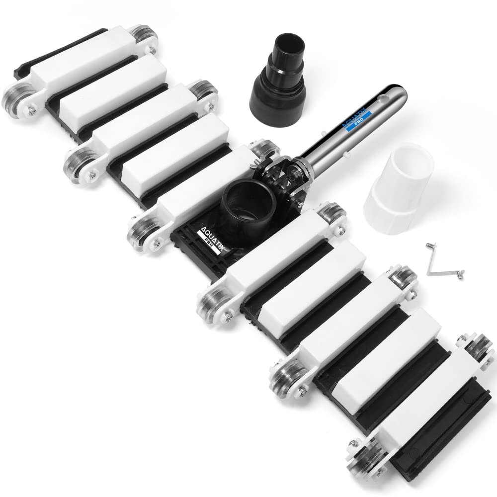 Aquatix Pro Pool Vacuum Head, 22" Extra Large Commercial Grade, 10 Weighted Plates, 2 x Hose Adapter, Aluminium Handle, Stainless Steel Balls,