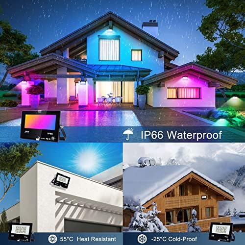 LED Flood Lights RGB Colour Changing 300W Equivalent Outdoor,30W Bluetooth RGBW Smart Floodlight APP Control, IP66 Waterproof, Timing, 2700K & 16 Million Colours for Garden Stage,2 Pack,DUSKTEC