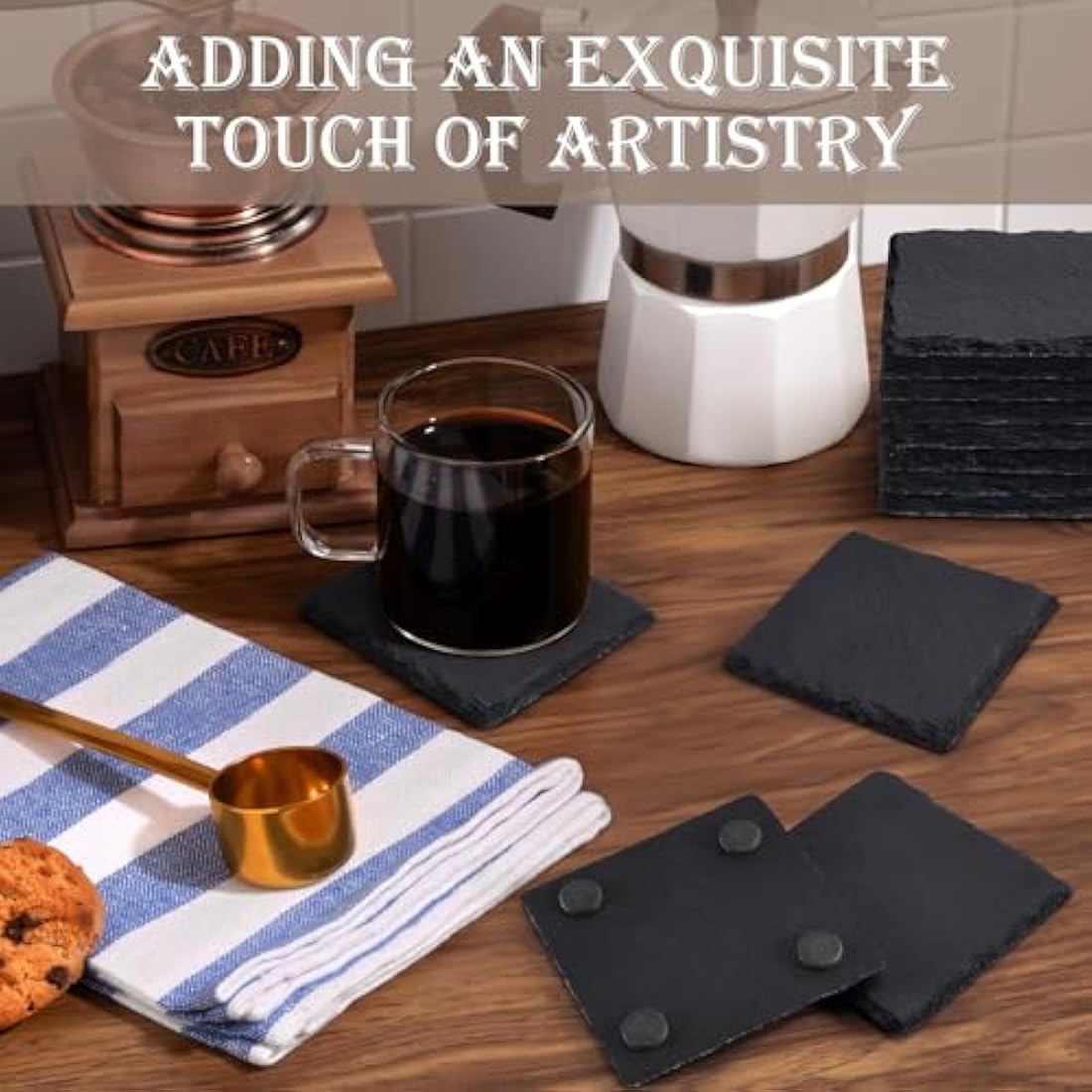 36 Pieces Slate Drink Coasters, GOH DODD 4 Inch Black Coasters Stone Coaster Set, Laser Engraving Blanks with Anti-Scratch Bottom for Home Office Kitchen Housewarming Gifts Wedding Party, Square