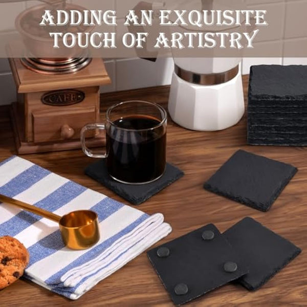 36 Pieces Slate Drink Coasters, GOH DODD 4 Inch Black Coasters Stone Coaster Set, Laser Engraving Blanks with Anti-Scratch Bottom for Home Office Kitchen Housewarming Gifts Wedding Party, Square