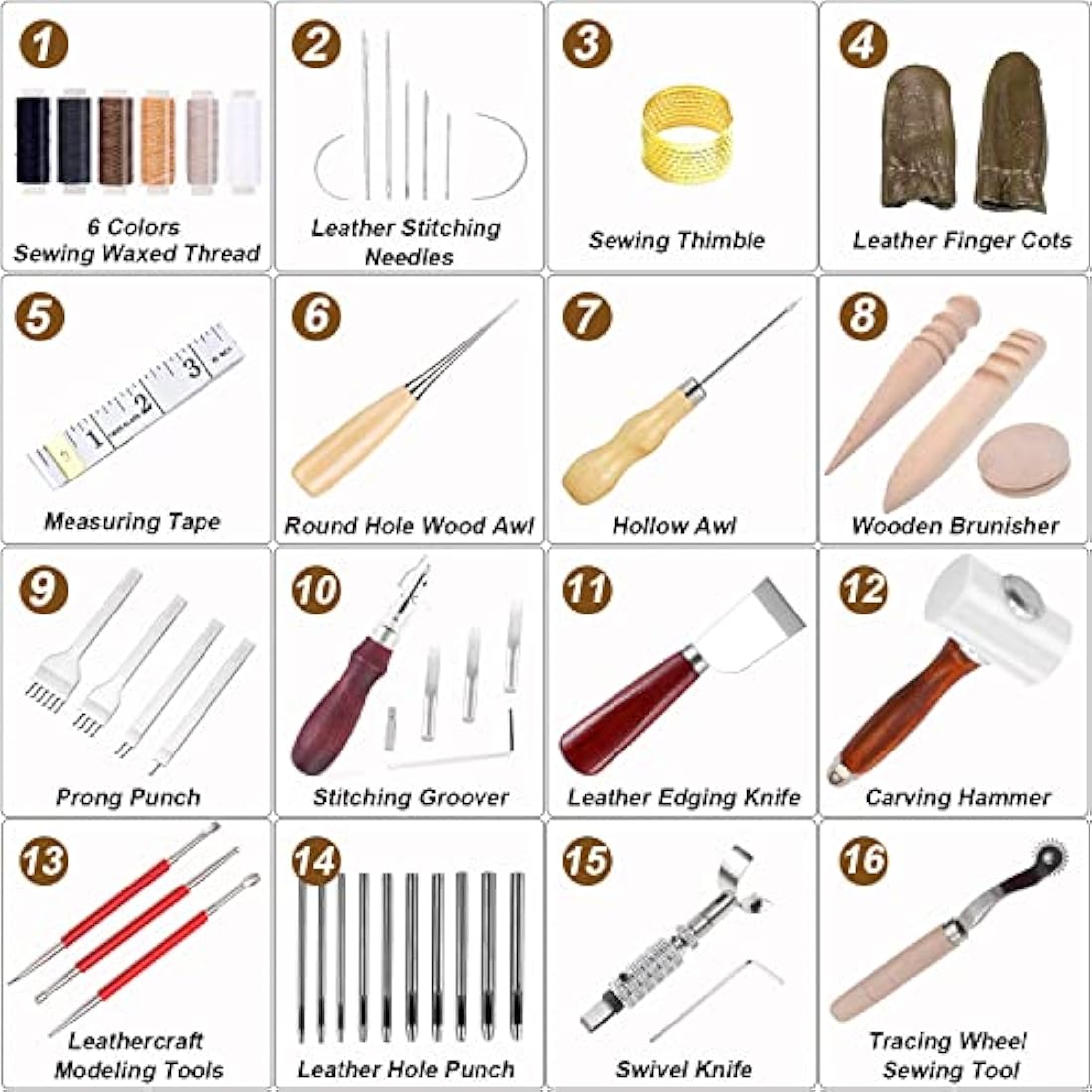 DIY Leather Craft Tools Kit Leather Kits Leather Craft Tools Set Leather Working Tools Incl Nylon Hammer Waxed Thread Stitching Groover Prong Punch Tools for Hand Leather Craft Making Sewing Stitching