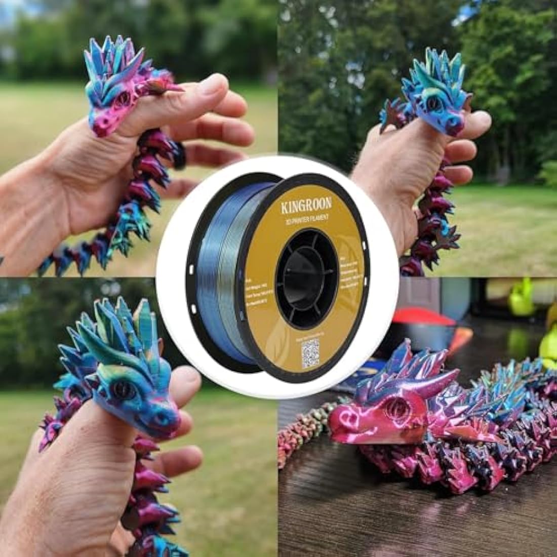 Kingroon PLA 3D Printer Filament,Single and Tri Color Pla Filament,10 Rolls,Dimensional Accuracy +/- 0.02 mm, 10 kg Spool(22lbs) 1.75 mm Filament…