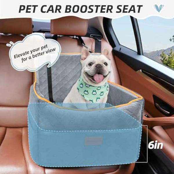 HEGGCOOE Small Dog Car Seat, Memory Foam Dog Booster Seats with Thick Cushion for Medium Dogs Under 35lbs, Detachable Washable Pet Car Seat with Storage Pockets,2 Safety Belts