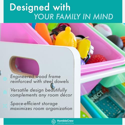 Humble Crew Pastel Wooden Toy Storage Organiser for Children, with 12 BPA Free Plastic Removeable Storage Bins, Ideal for Storing Toys, Games, Books