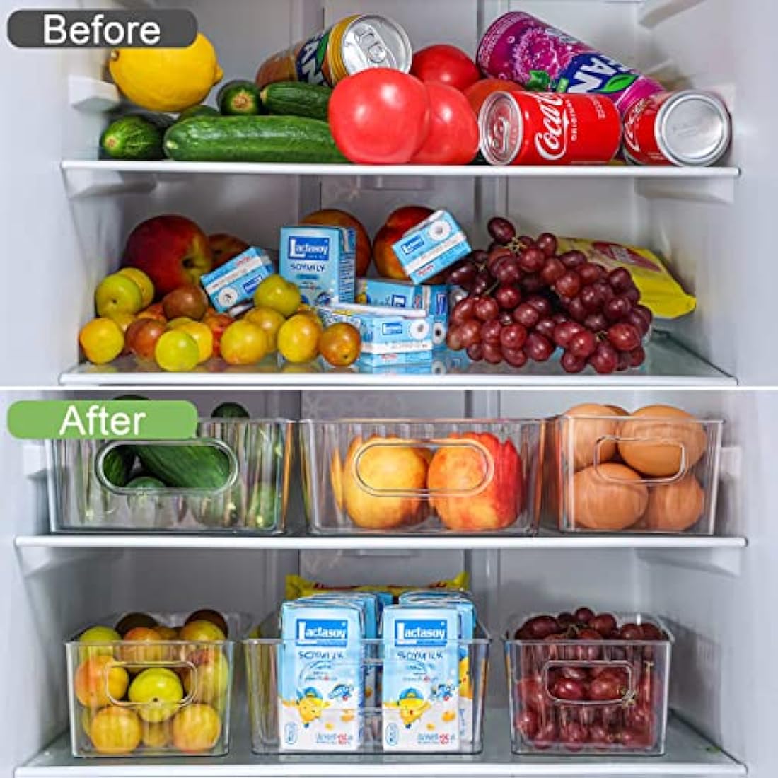 HNNJCK Fridge Organisers Set of 10, Clear Fridge Storage Containers, Multifunctional Kitchen Cupboard Organiser, Refrigerator Storage Bins for Kitchen, Pantry, Cabinet - BPA Free
