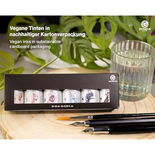 Horizon Octopus Write & Draw Ink Set - Waterproof Calligraphy & Drawing Ink for Fountain Pen, 6 x 10 ml