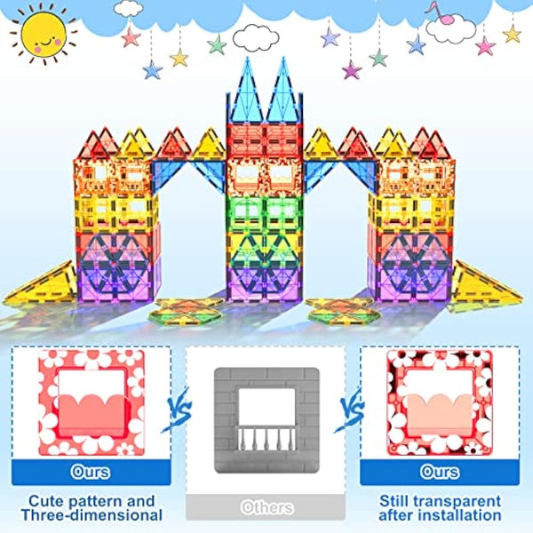 100PCS Magnetic Tiles STEM Building Toys Set with 2 Cars, Sensory Stacking Magnetic Blocks for Toddlers & Kids, Ideal for Preschool Montessori Toys Christmas Birthday Gifts for Boys & Girls Ages 3+