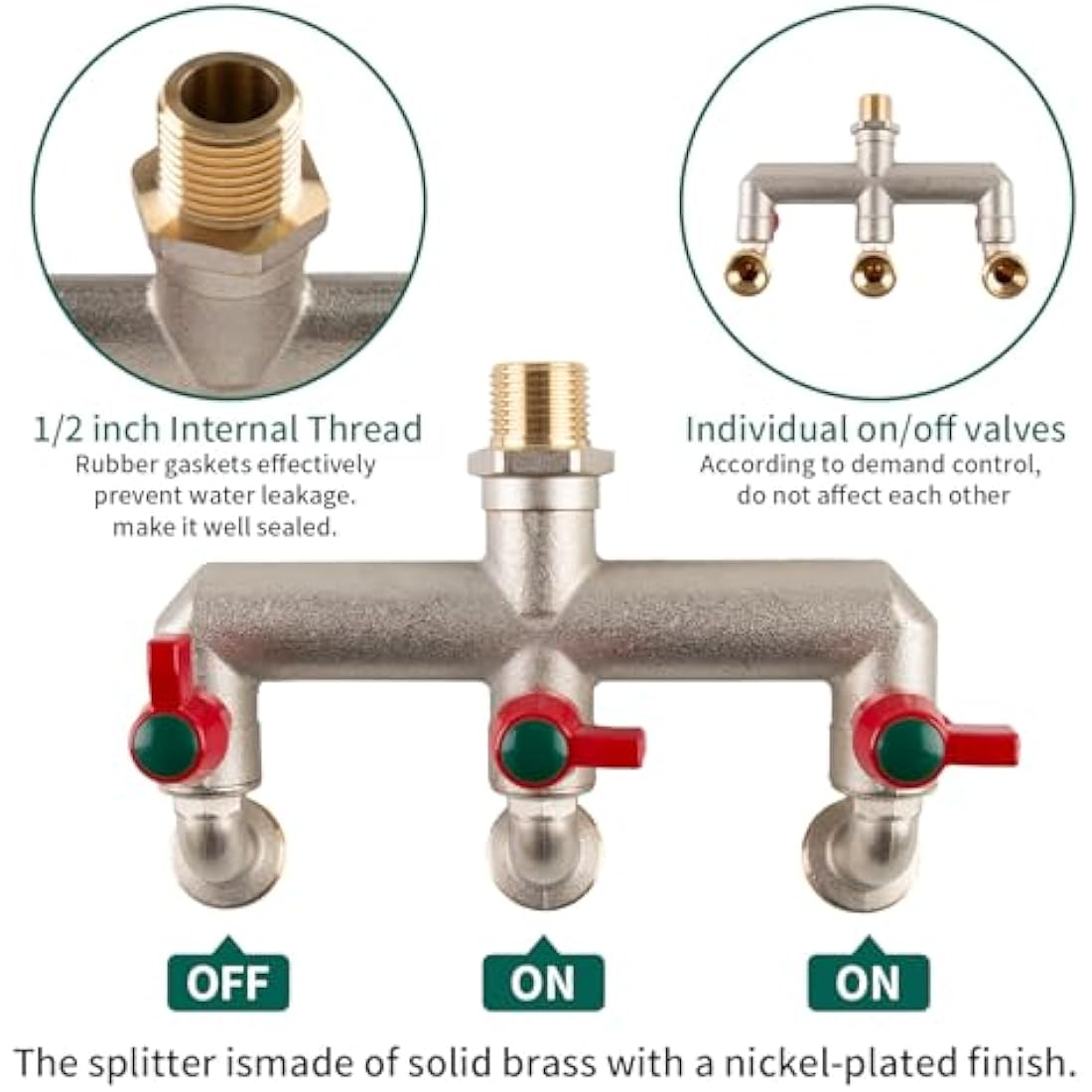 Hydrogarden Multi-Tap Connector 3-Way, G1/2 Inch Inlet and Three G3/4 Inch Outlet Outside Taps, Frost-Proof Outside Spigot Replacement with 3 Outlets for Home