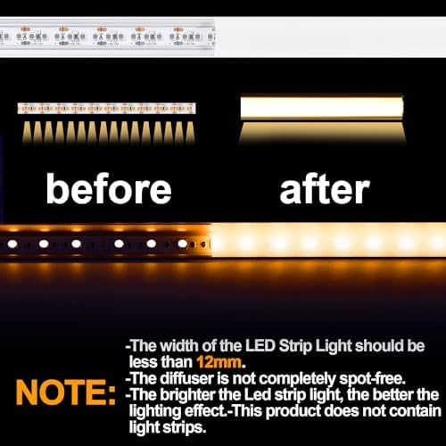 Angdarun LED Profile, 12 Pack LED Aluminum Profile V-Shape 3.3ft/1Meter, LED Aluminum Channel, for LED Channel/Led Diffuser, with Milky White LED Strip Cover, Mounting Material for LED Strip Lights