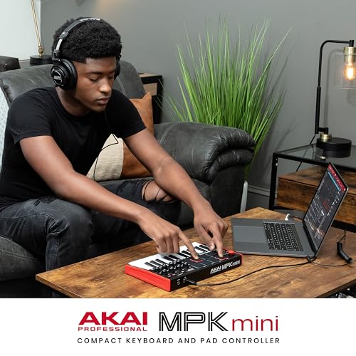 Akai Professional MPK Mini MK3 - 25 Key USB MIDI Keyboard Controller with 8 Backlit Drum Pads, 8 Knobs and Music Production Software and Native Instruments Sound Package (NKS Integration)