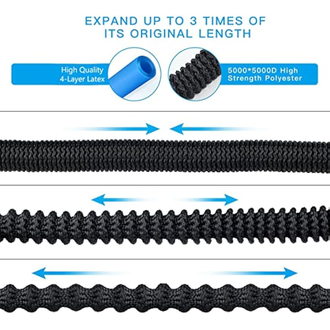 HmiL-U Garden Hose 50ft 15m Strongest Double Latex Inner Tube Prevent Leaking Magic Hosepipe with 9 Function Spray Gun+Solid Brass Fittings (Retracted Length 17ft)【2 YEARS 100% Guaranteed】(50ft)