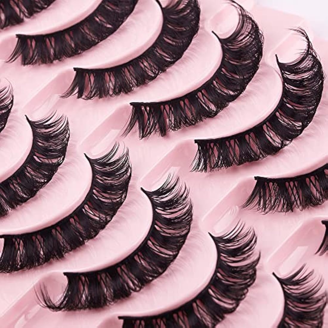 False Eyelashes Russian Strip Lashes Natural Fluffy Wispy D Curly 10 Pairs Reusable Fake Eyelashes Faux Mink Lashes Thick Short Soft Eyes Lash