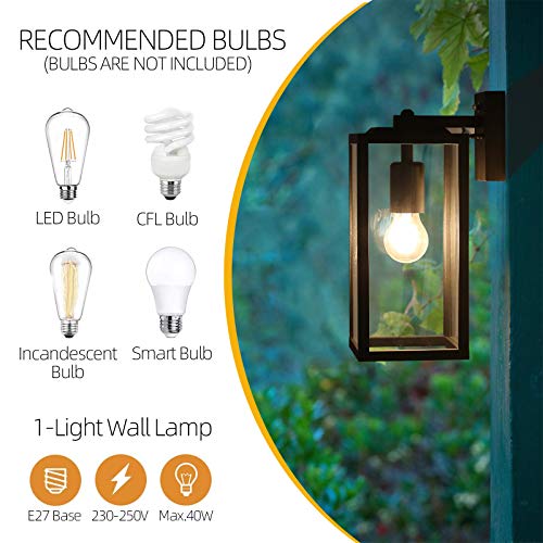 HLFVLITE Outdoor Wall Light, Max 60W E27 Aluminum Outside Wall Lamp, IP44 Waterproof Exterior Wall Lantern for Porch Entryway Doorway Garage, Matte