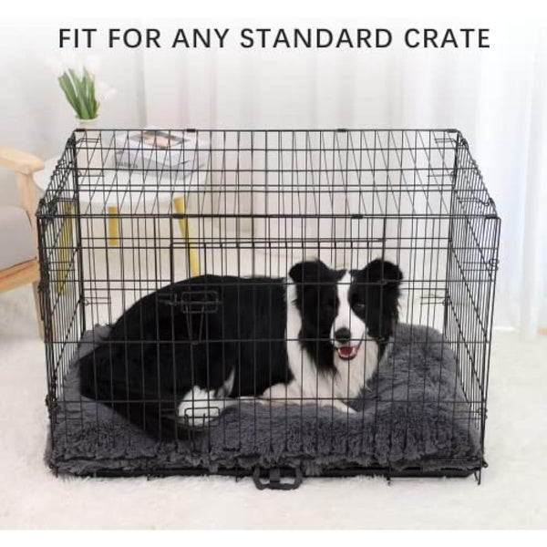 Jaspuriea Medium Dog Bed Washable Dog Crate Mattress Calming Fluffy Anti Anxiety Dog Beds Deluxe Plush Dog Mat with Anti-Slip Bottom, Dark Grey, 75x50x7cm