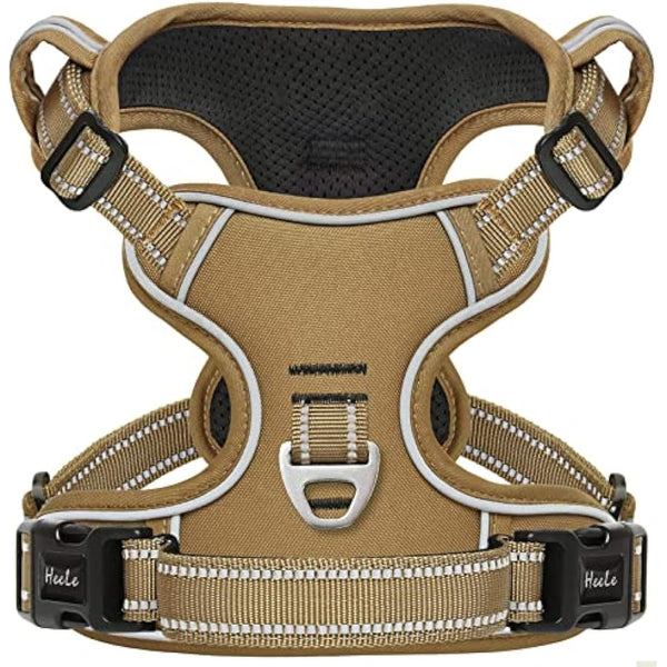 HEELE Dog Harness, Dog Harness for Small Medium Large Dogs No Pull Adjustable Padded Reflective Harness with Handle for Walking Training, Brown, XS
