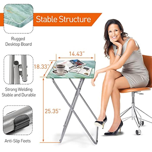 Huhote Small Folding Table, Folding Snack Table, TV Tray Tables, Balcony Foldable Tables, Outdoor CampingTable, SofaTable, SideTable, EndTable, LaptopTable for Small Space Living Room (Blue Marble)