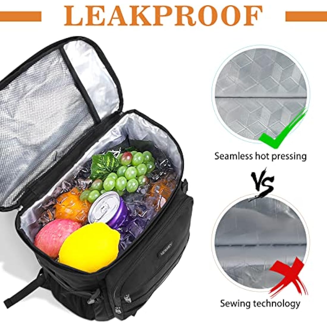 NEWHEY Cooler Bag Picnic Backpack Insulated Large Waterproof Cooler Backpack 30L Leakproof Picnic Linch Bag for Camping Picnic Hiking BBQ Beach Black