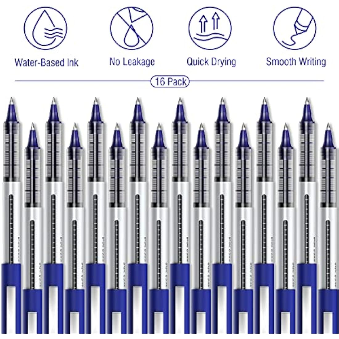 AKARUED Rollerball Pens 16 Pack Blue Gel Pens, 0.5mm Liquid Ink Rollerball Pen, Quick-Drying Ballpoint Pens Writing Pens for Bullet Journal, Notebook. School & Office Accessories for Students Adults