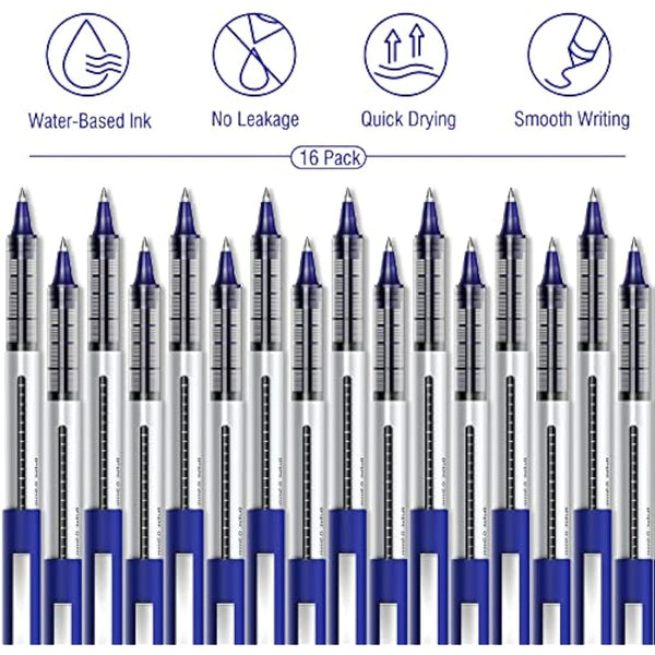 AKARUED Rollerball Pens 16 Pack Blue Gel Pens, 0.5mm Liquid Ink Rollerball Pen, Quick-Drying Ballpoint Pens Writing Pens for Bullet Journal, Notebook. School & Office Accessories for Students Adults