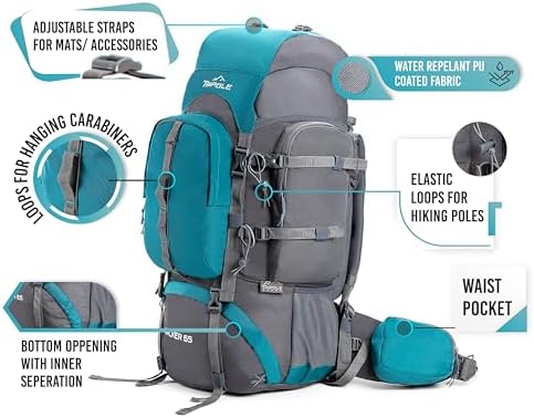 Tripole Walker 65 Litres Backpack | Internal Frame With Metal Rod | Rain Cover | Bottom Opening | Laptop Section, black, Backpack Backpacks