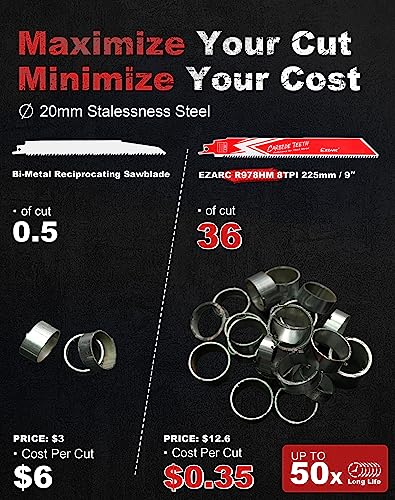 EZARC Carbide Reciprocating Saw Blade R978HM Endurance for Thick Metal, Cast Iron, Alloy Steel 225mm 8TPI, 3-Pack