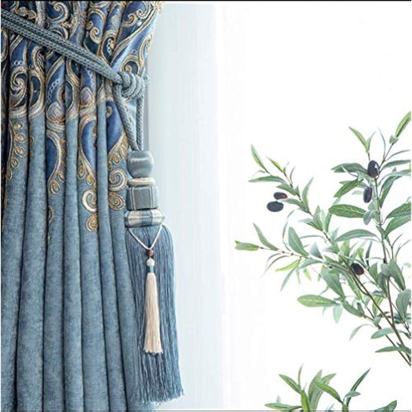 1 Pair Curtain Tiebacks Holdbacks Clip Binding Rope Tie Backs Handmade Tassel Tiebacks Home Window Decorative (Blue2)